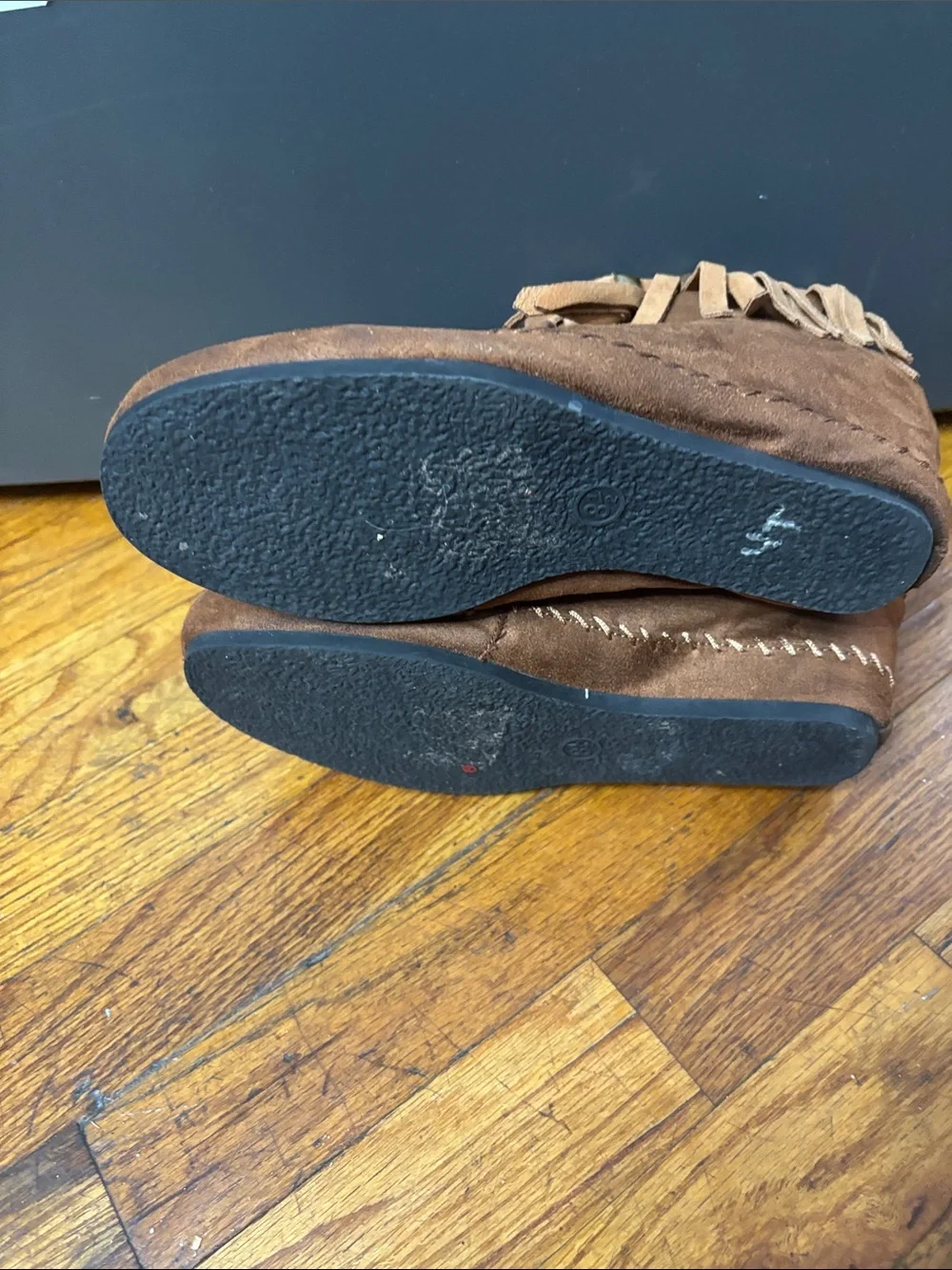 Kids Brown Fringe Suede Ankle Boots - Youth Moccasin Style